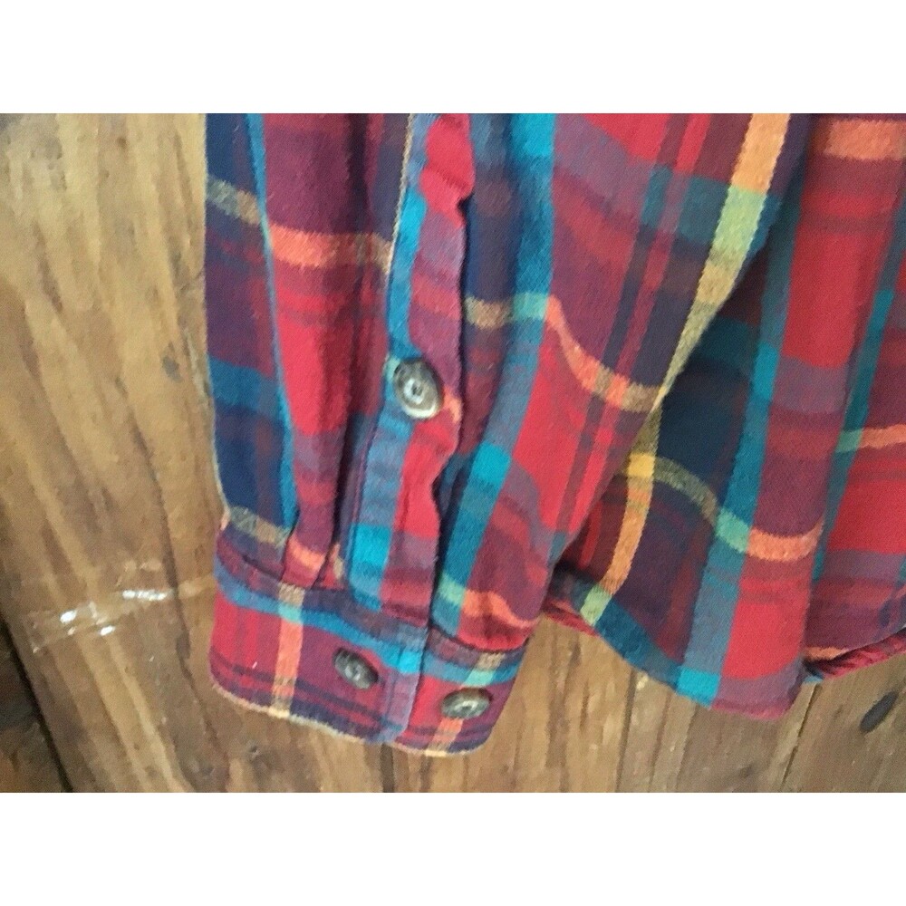 Duluth Trading Red Plaid Flannel Shirt Size L Button Down Collar Pockets - Picture 6 of 10